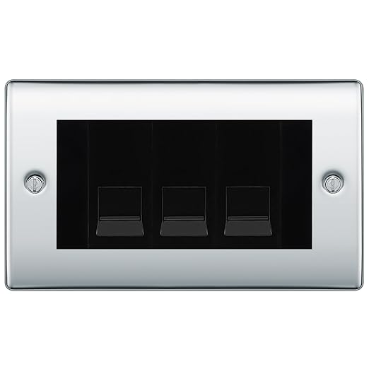 BG Nexus Polished Chrome 3 Gang IDC Secondary Telephone Socket - Black Insert