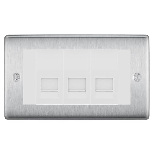 BG Nexus Brushed Steel 3 Gang IDC Secondary Telephone Socket - White Insert