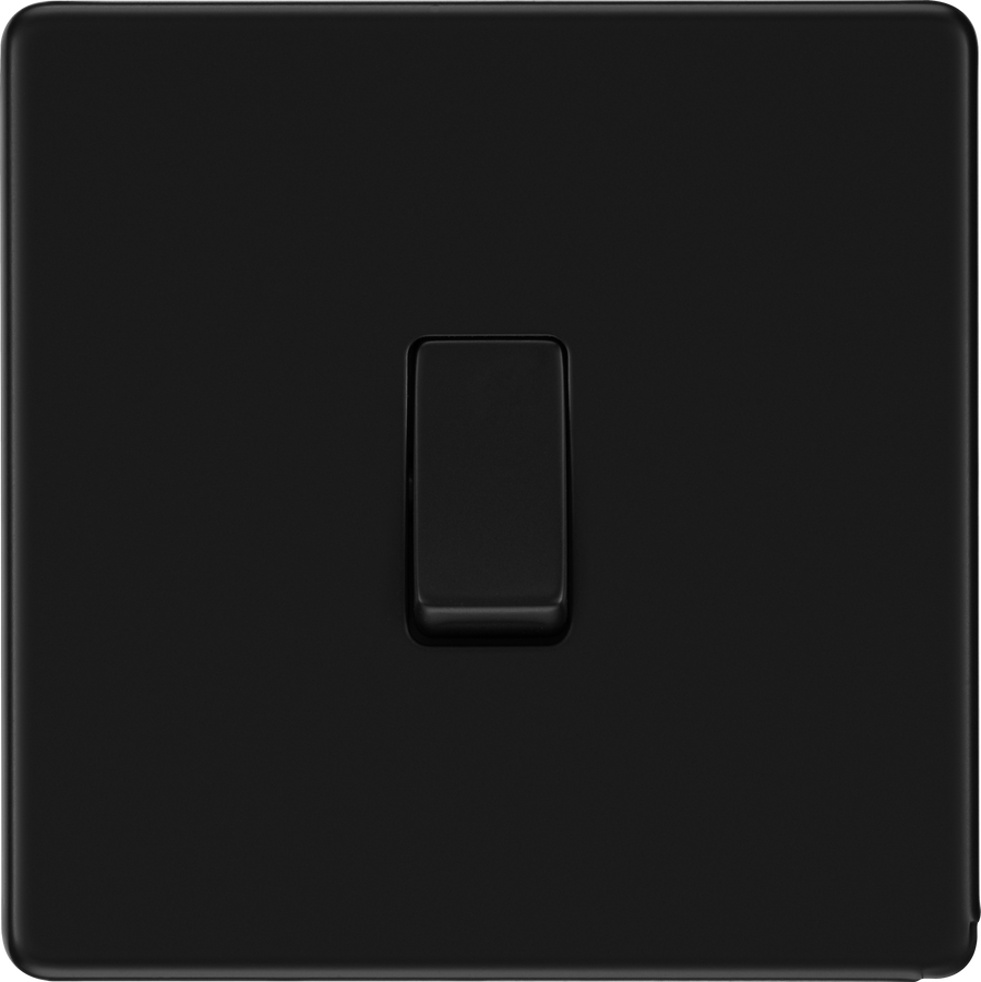 BG Nexus Flatplate Screwless Matt Black Single Light Switch FFB12 20 Amp