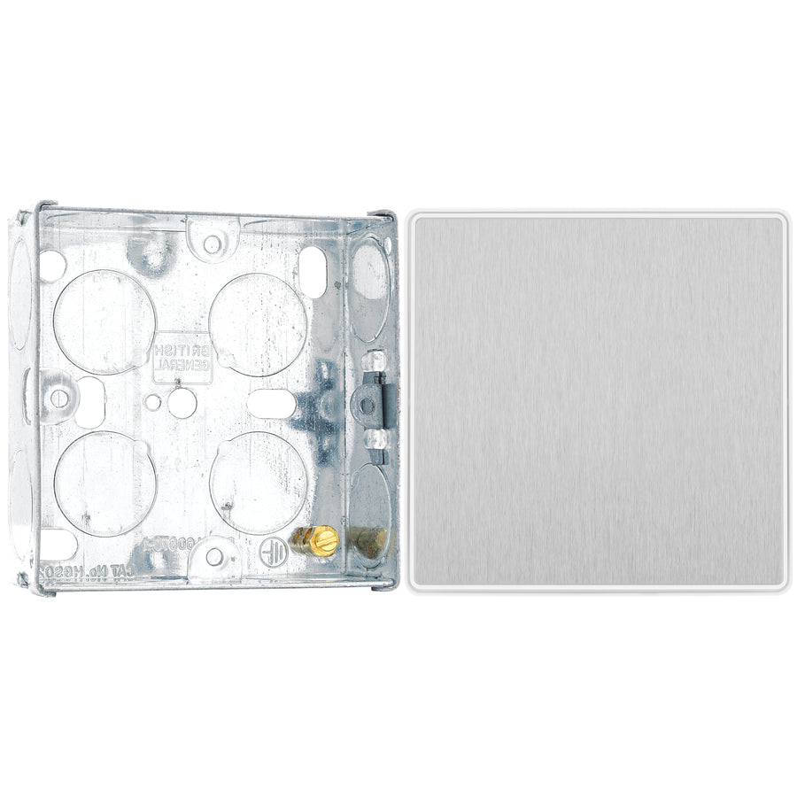 BG Evolve Brushed Steel 2 Way Single Edge to Edge Rocker Switch PCDBS12EW with 25mm Steel Back Box