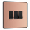 BG Evolve Polished Copper 3 Gang 20A 16AX 2 Way Light Switch PCDCP43B with 35mm Steel Back Box