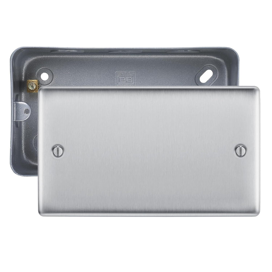 BG Nexus Brushed Steel Double Blank Plate with Surface Pattress Back Box