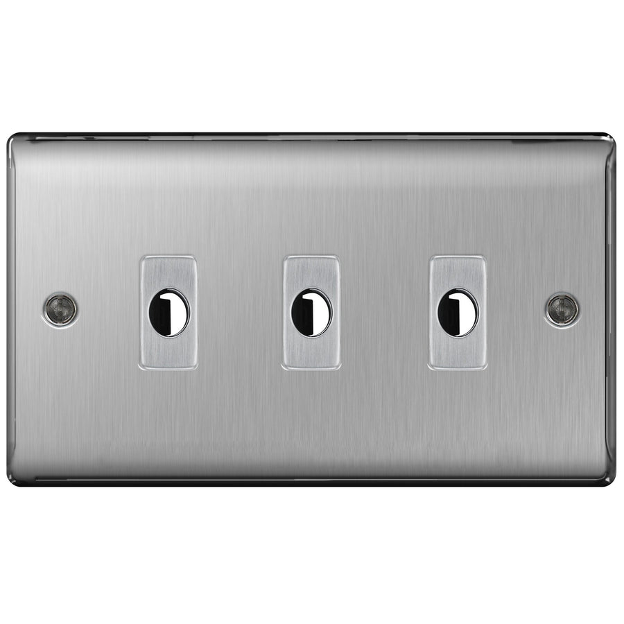 BG Nexus Metal Brushed Steel 3 Gang Flex Outlet Socket