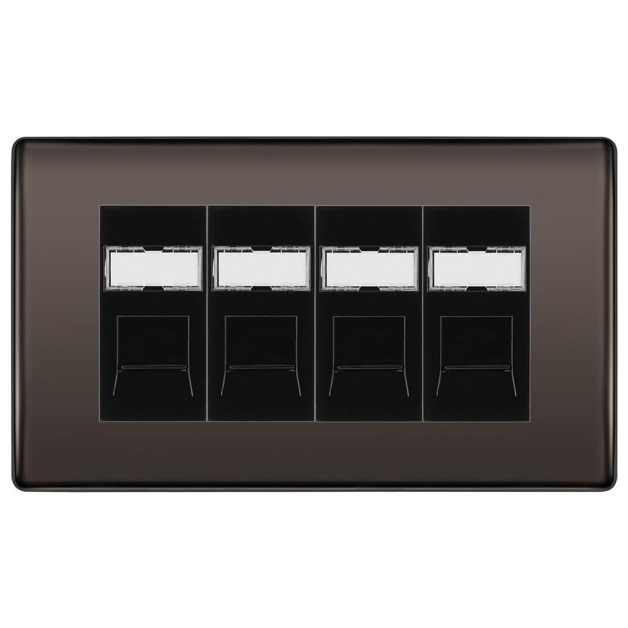 BG Nexus Black Nickel 4 Gang RJ45 Cat6 Data Socket Outlet Black Inserts