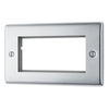 BG Polished Chrome Double 4 Gang Brush Cable Entry Wall Plate Black