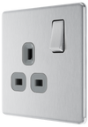 Newlec British General FBS21G Nexus Flatplate Screwless Brushed Steel 1 Gang 13A 2 Pole Switched Socket