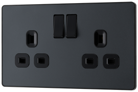 BG Evolve PCDMG22B Matt Grey 2 Gang 13A Switched Socket Outlet-Black Insert