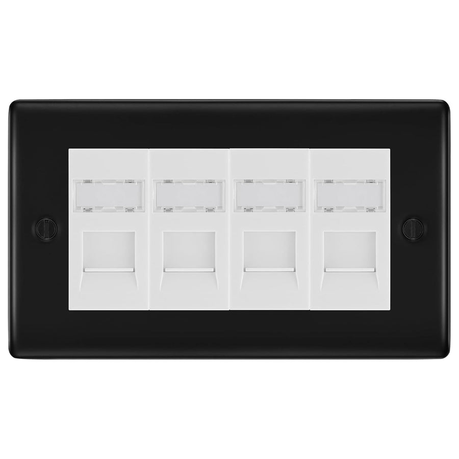 BG Nexus Matt Black 4 Gang RJ45 Cat6 Data Socket Outlet White Inserts