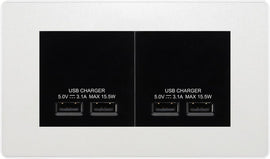 BG Evolve Pearl White 4G Euro Plate with 2X USB-A Dual Chargers Black Insert