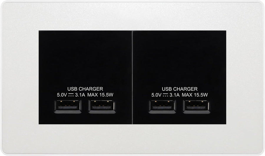 BG Evolve Pearl White 4G Euro Plate with 2X USB-A Dual Chargers Black Insert