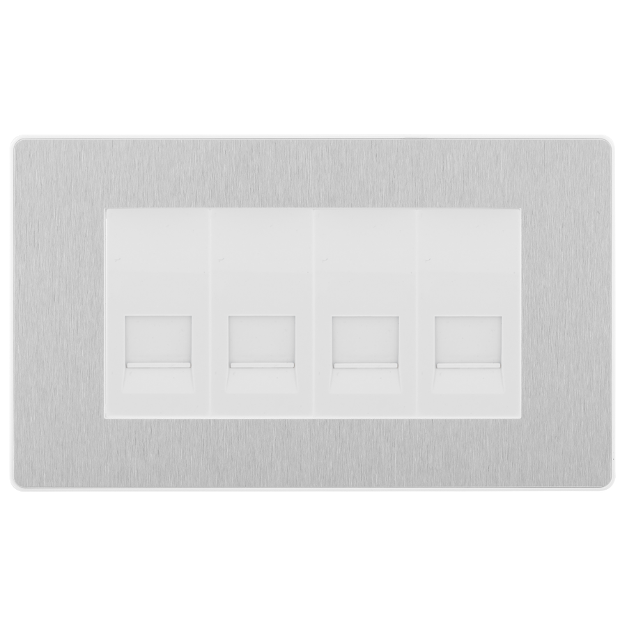 BG Evolve Brushed Steel 4 Gang Master Telephone Socket, Screw Terminal - White Insert