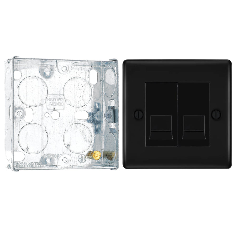 BG Nexus Matt Black RJ11 Double Data Outlet Socket NFBRJ112 with 25mm Steel Back Box