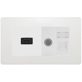 BG Evolve Media Wall Plate — TV Aerial, HDMI & CAT6 | Pearlescent White Screwless