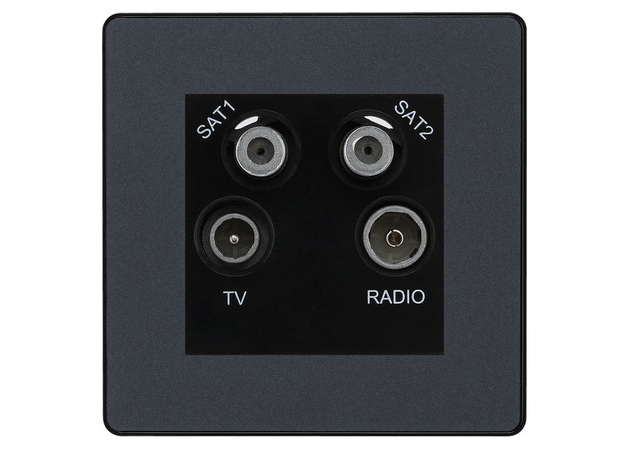BG Evolve Matt Grey TV/FM/2x SAT Quadplex Socket – Black Insert
