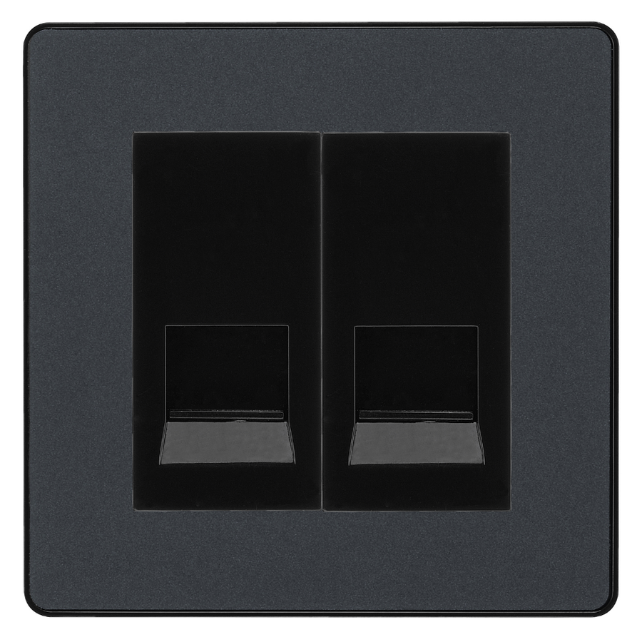BG Evolve Matt Grey Double Master Telephone Socket – Black Insert