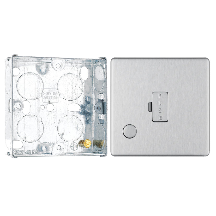BG Screwless Brushed Steel 13A Unswitched Spur + Cable Outlet FBS55 with 25mm Steel Back Box