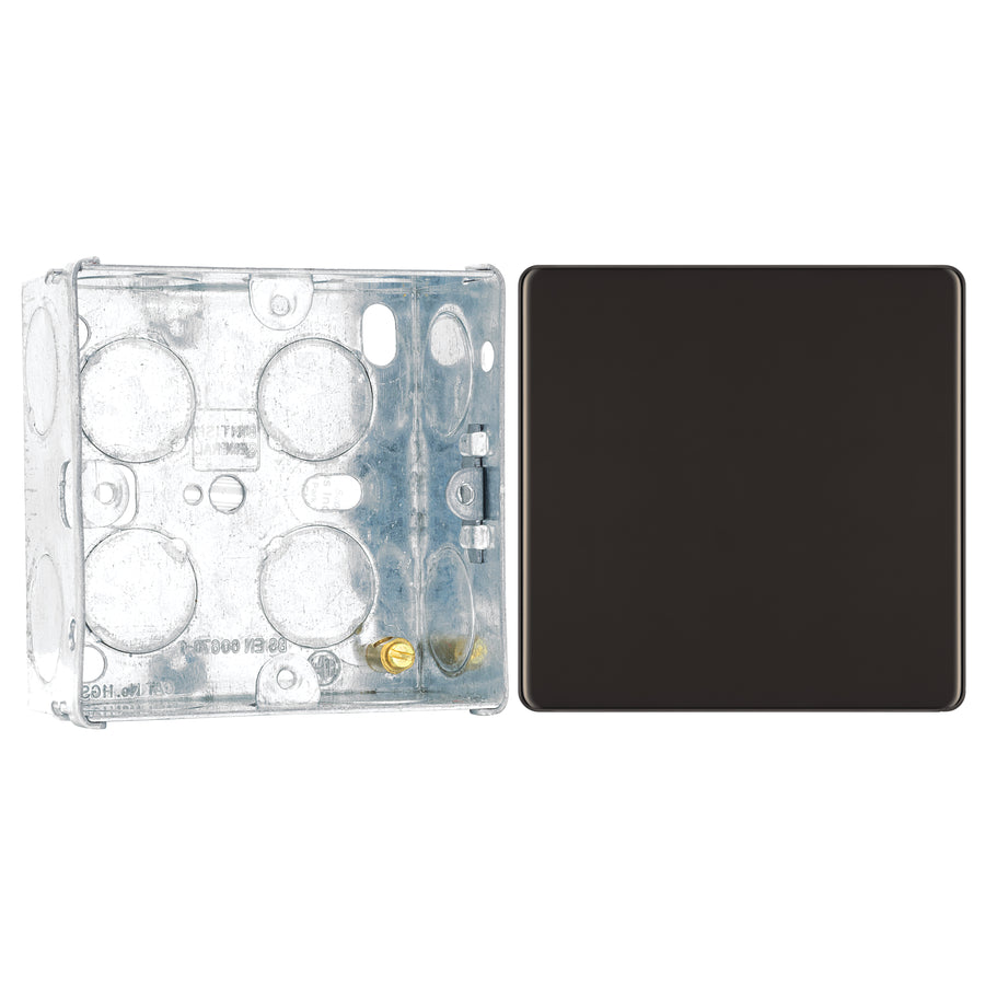 BG Screwless Black Nickel Single Blank Plate FBN94 with 35mm Steel Back Box