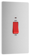 PCDBS72W Front - This Evolve Brushed Steel 45A double pole switch with indicator from British General is ideal for use with cookers and has a large mounting plate measuring 146mm high x 86mm wide. 