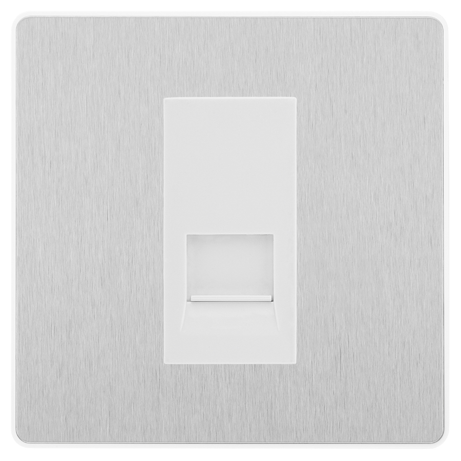 BG Evolve Brushed Steel Single Master Telephone Socket, Screw Terminal - White Insert