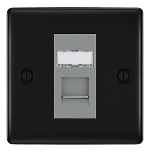 BG Nexus Matt Black Single 1 Gang RJ45 Data Socket NFBRJ451G Grey Insert