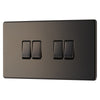 BG Screwless Black Nickel 20A 16AX 2 Way Quadruple Light Switch FBN44 with 25mm Steel Back Box