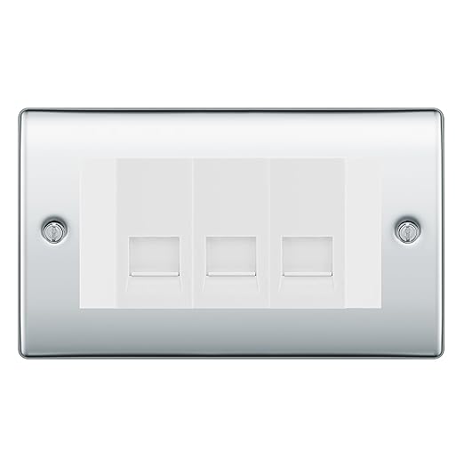 BG Nexus Polished Chrome 3 Gang RJ11 Telephone Socket Euro Module - White Insert