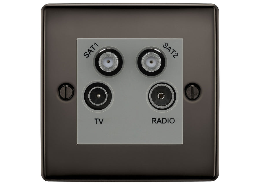 BG Nexus Black Nickel TV/FM/2x SAT Quadplex Socket – Grey Insert