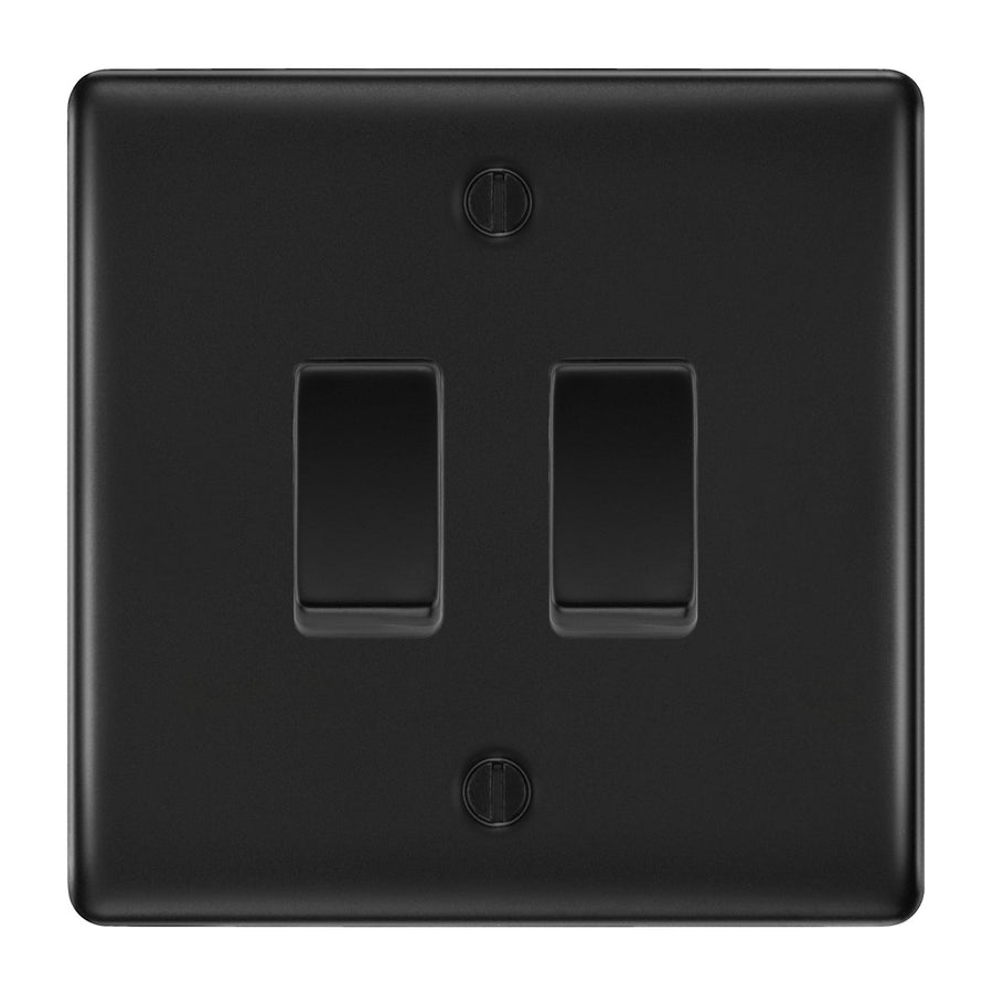 BG Matt Black 2 Gang Intermediate Light Switch Custom Grid Switch