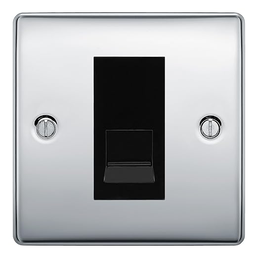 BG Nexus Polished Chrome Single IDC Secondary Telephone Socket - Black Insert