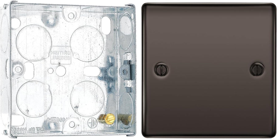 BG Nexus Black Nickel Single Blank Plate NBN94 and 25mm Steel Back Box