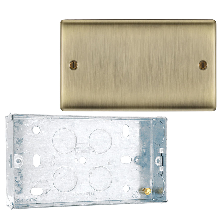 BG Nexus Antique Brass Double Blanking Plate NAB95 with 25mm Steel Back Box