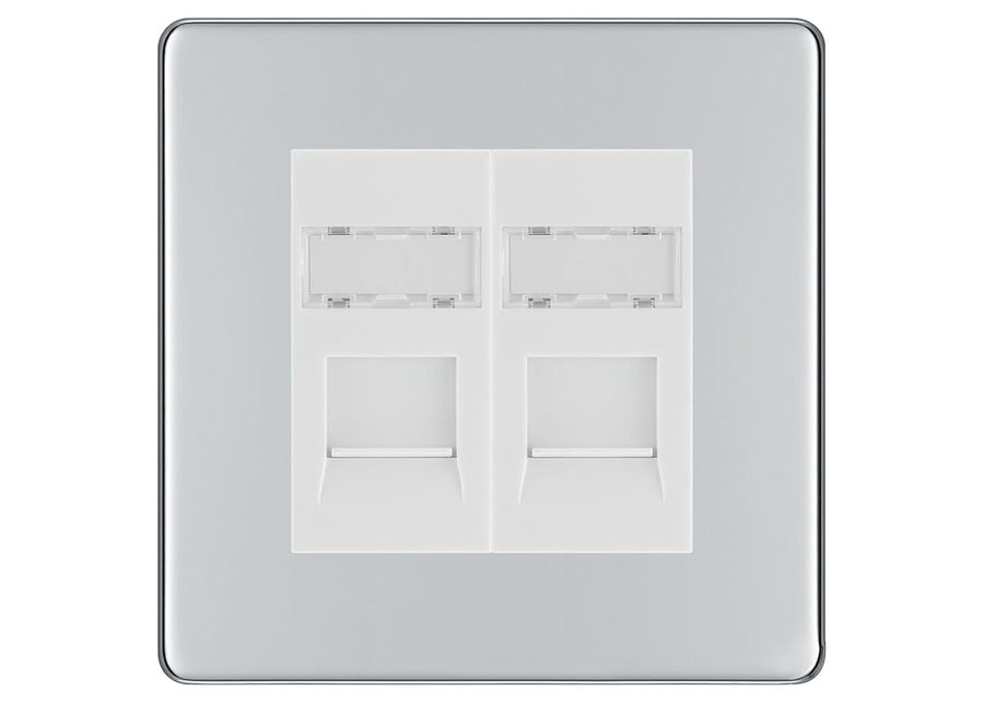 BG Screwless Polished Chrome 2 Gang RJ45 Data Socket FPCRJ452W White Inserts