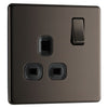 BG Screwless Black Nickel 13A Single Socket FBN21B with 35mm Steel Back Box