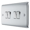 BG Nexus Metal Polished Chrome 20A 16AX 2 Way Quadruple Light Switch NPC44 with 25mm Steel Back Box