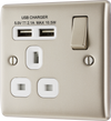 NPR21U2W Front - This 13A single power socket from British General comes with two USB charging ports allowing you to plug in an electrical device and charge mobile devices simultaneously without having to sacrifice a power socket. The Nexus Metal range has a sleek and slim profile with softly rounded edges