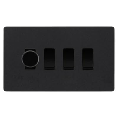 BG Evolve Matt Black 4 Gang Switch 1x Trailing Edge LED Dimmer 3x Intermediate Custom Grid Switch