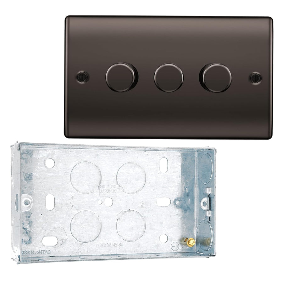 BG Nexus Black Nickel 200W 2 Way Trailing Edge Triple Dimmer Switch NBN83 and 25mm Steel Back Box