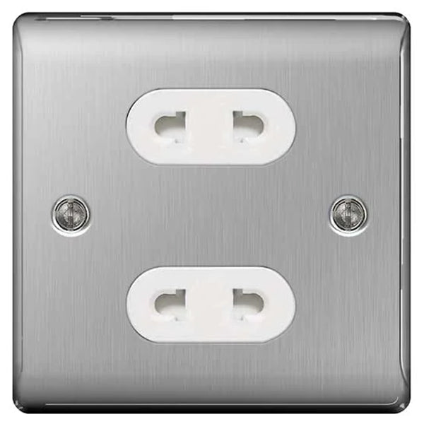 BG NBS98W Nexus Metal Brushed Steel 2 Gang 16A Unswitched Euro Socket