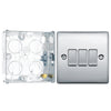 BG Nexus Metal Polished Chrome 20A 16AX 2 Way Triple Light Switch NPC43 with 25mm Steel Back Box