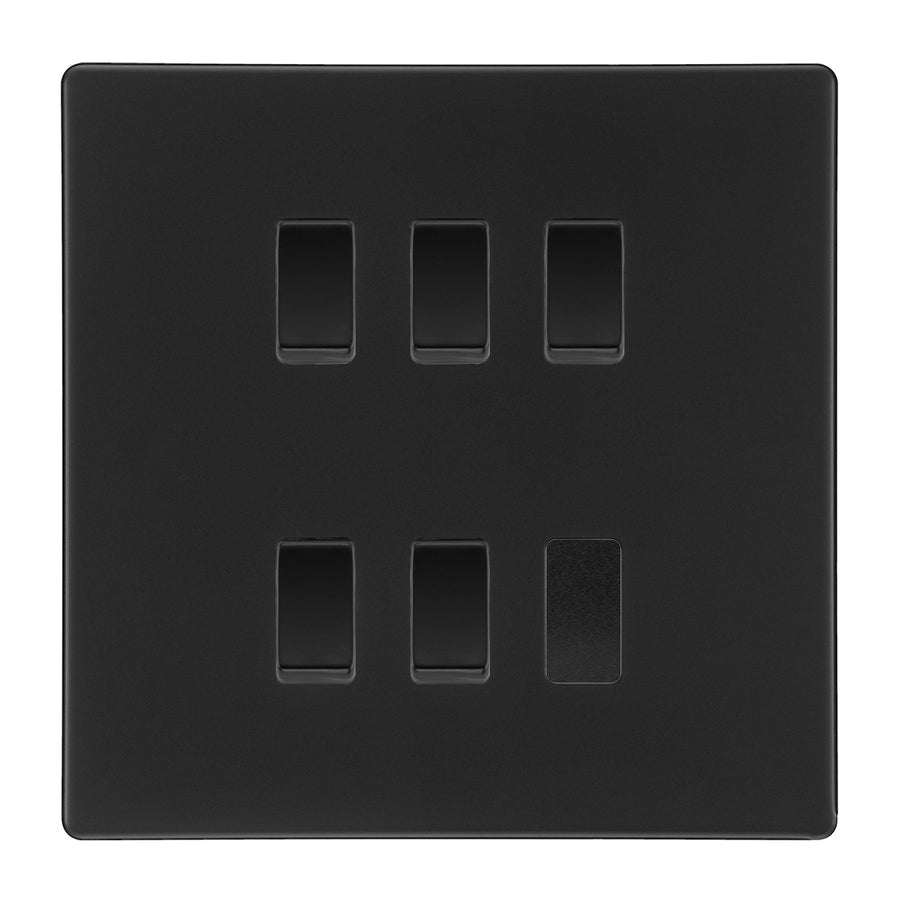 BG Screwless Matt Black 5 Gang Light Switch 2 Way Custom Grid Switch