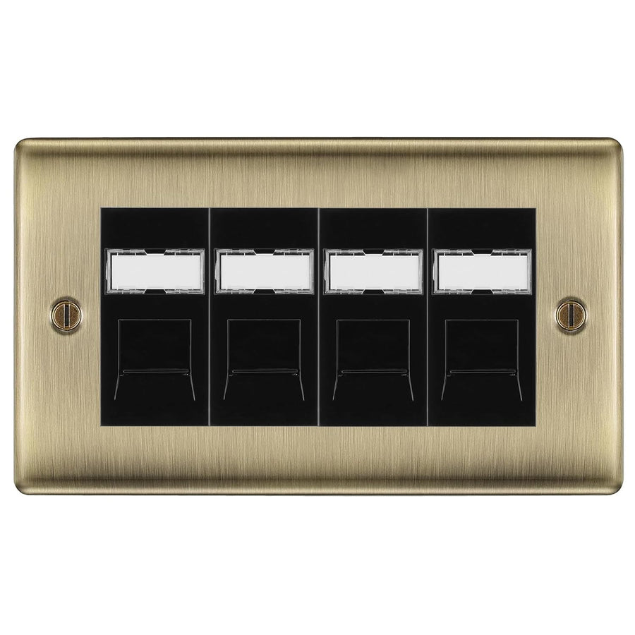 BG Nexus Antique Brass 4 Gang RJ45 Cat6 Data Socket Outlet Black Inserts