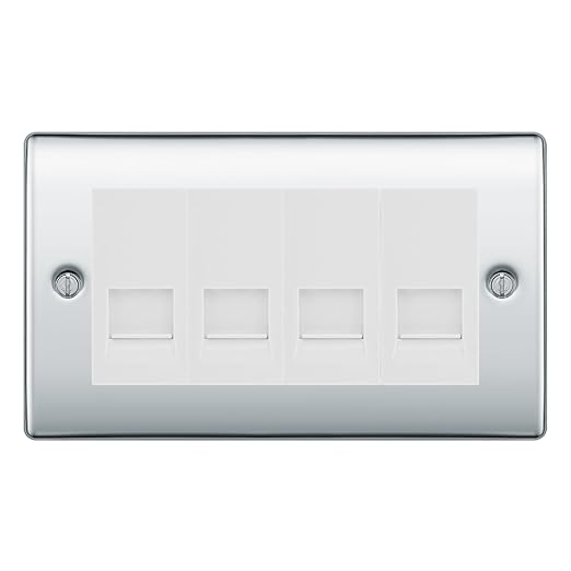 BG Nexus Polished Chrome 4 Gang RJ11 Telephone Socket Euro Module - White Insert