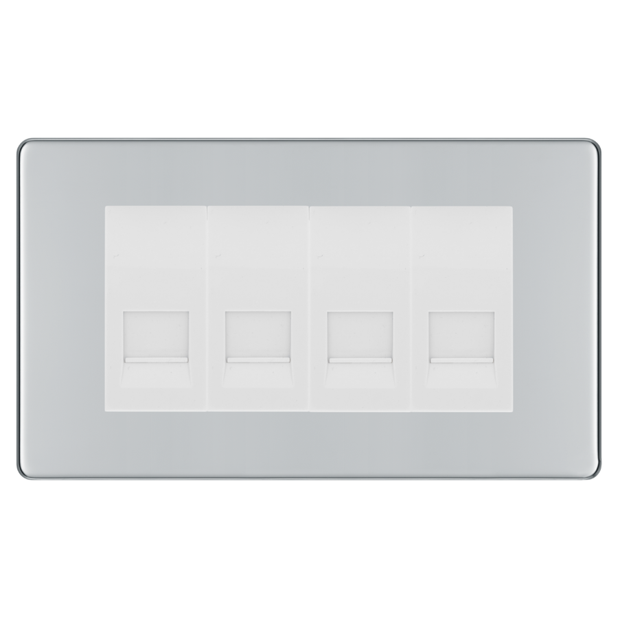 BG Screwless Polished Chrome 4 Gang Master Telephone Socket - White Insert