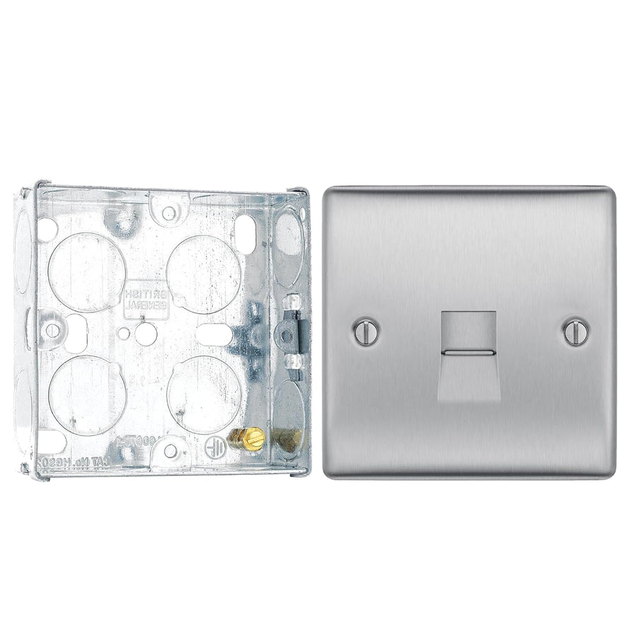 BG Nexus Brushed Steel 1 Gang RJ11 Single Data Outlet NBSRJ111 with 25mm Steel Back Box