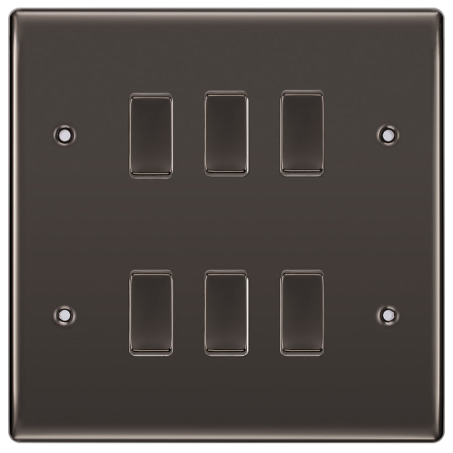 BG Black Nickel 6 Gang Light Switch 2 Way Custom Grid Switch Back Box Included