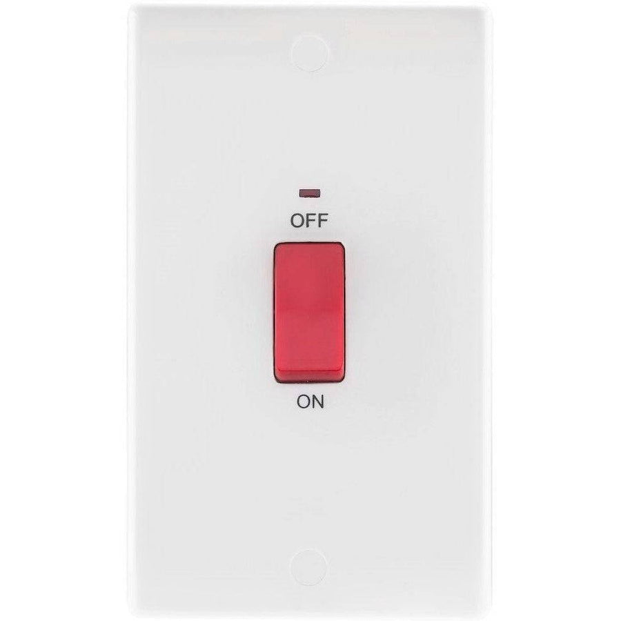 BG 872 Moulded Round Edge | White | 2 Gang 45A 2 Pole Neon Cooker Switch