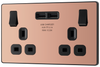  PCDCP22U3B Front - This Evolve Polished Copper 13A double power socket from British General comes with two USB charging ports, allowing you to plug in an electrical device and charge mobile devices simultaneously without having to sacrifice a power socket. 