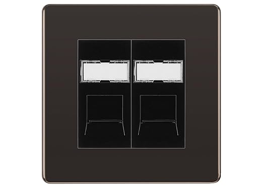 BG Screwless Black Nickel 2 Gang RJ45 Data Socket FBNRJ452B Black Inserts