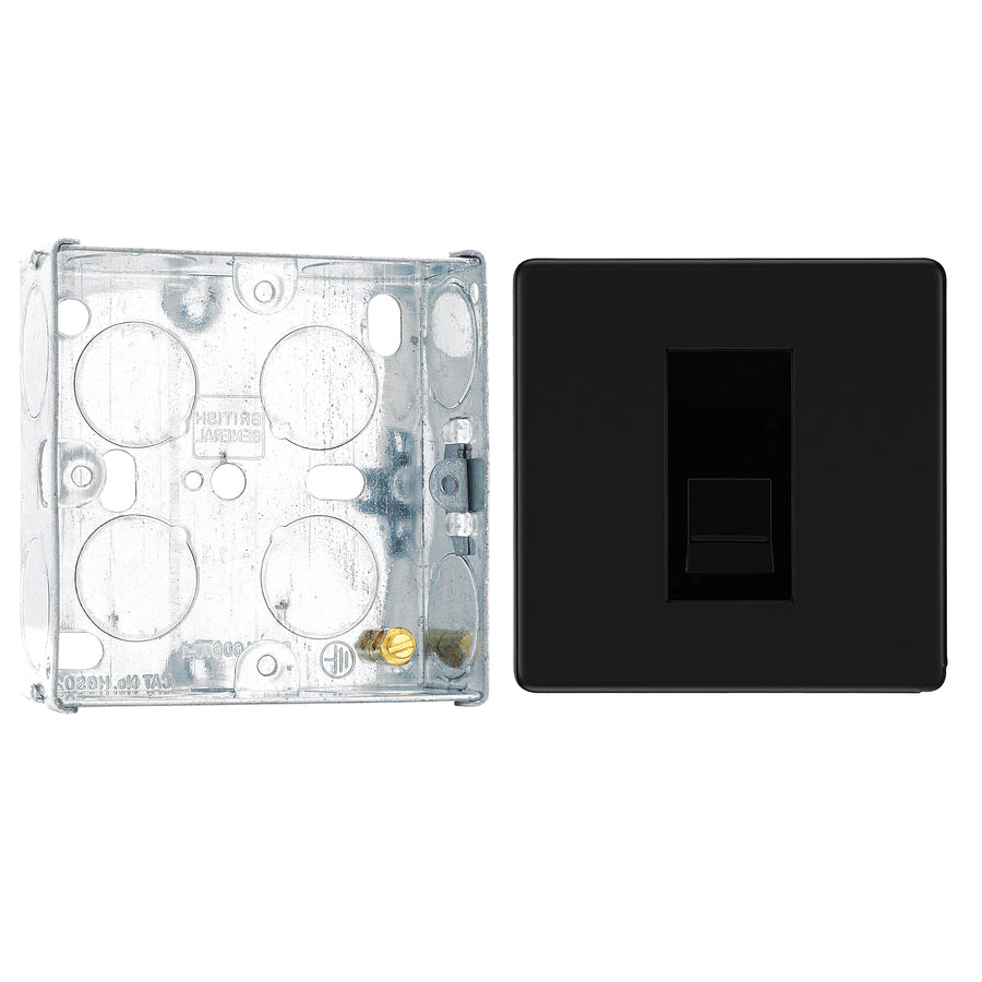 BG Screwless Matt Black Single Secondary Telephone Socket FFBBTS1 with 25mm Steel Back Box