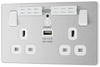 PCDBS22UWRW Front - This Evolve Brushed Steel 13A double power socket with integrated Wi-Fi Extender from British General will eliminate dead spots and expand your Wi-Fi coverage.